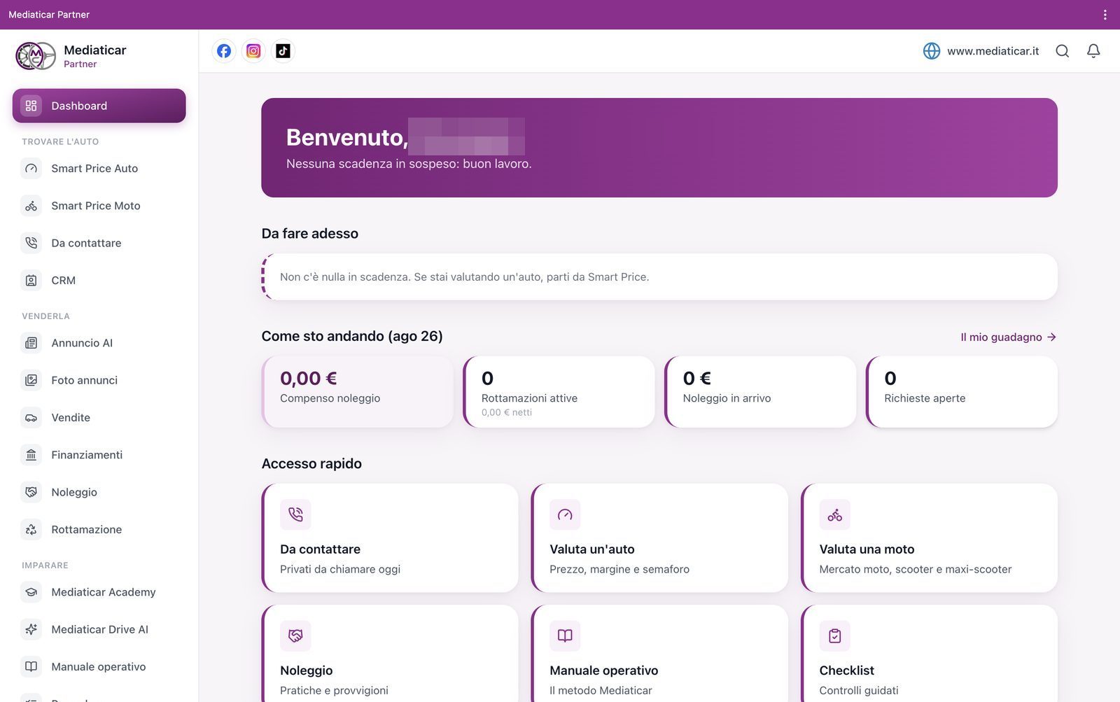 La dashboard di Mediaticar Partner