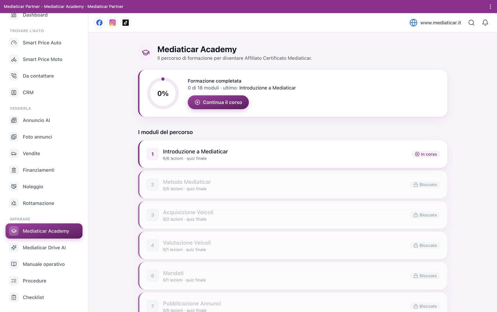 Mediaticar Academy: il percorso di formazione con moduli e quiz